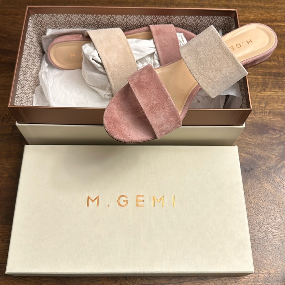 M. Gemi Two-Tone Pink and Beige Suede Slide Sandals - Picture 2 of 8